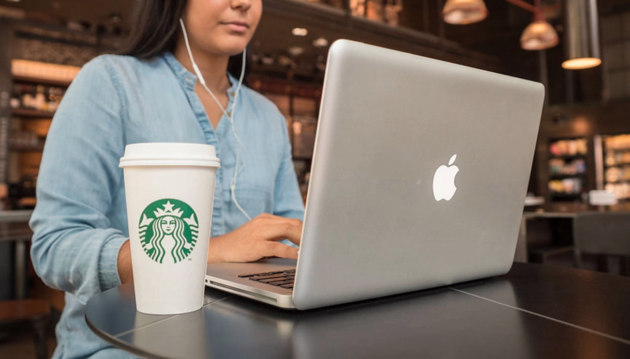 work with laptop at starbucks